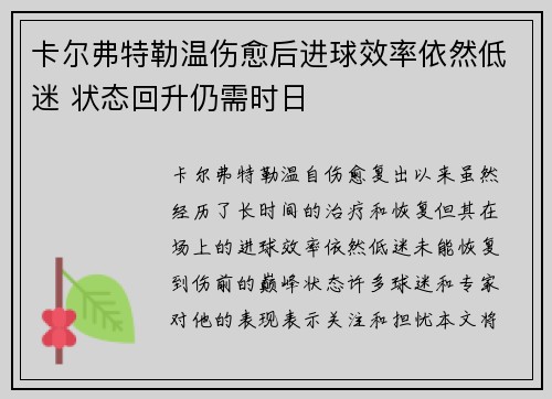 卡尔弗特勒温伤愈后进球效率依然低迷 状态回升仍需时日 卡尔弗特勒温伤愈后进球效率依然低迷 状态回升仍需时日